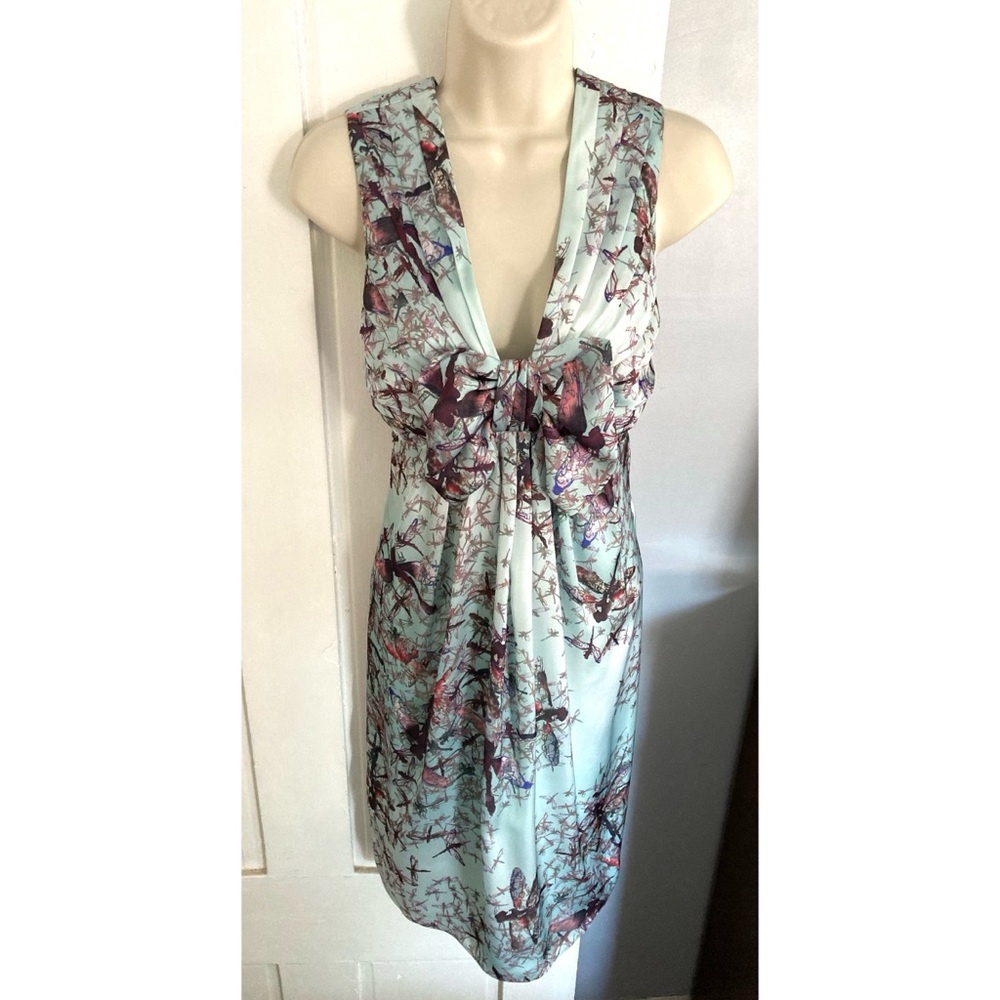 Ted Baker Dragonfly Print CARII Satin Dress Empire Waist Aqua/Light Blue - Picture 12 of 12